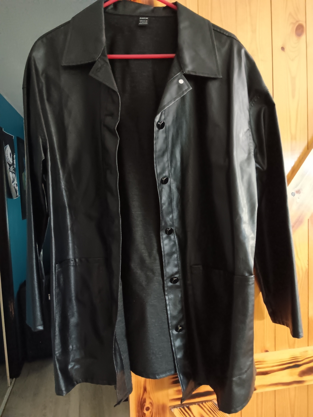 SHEIN Black Faux Leather Coat